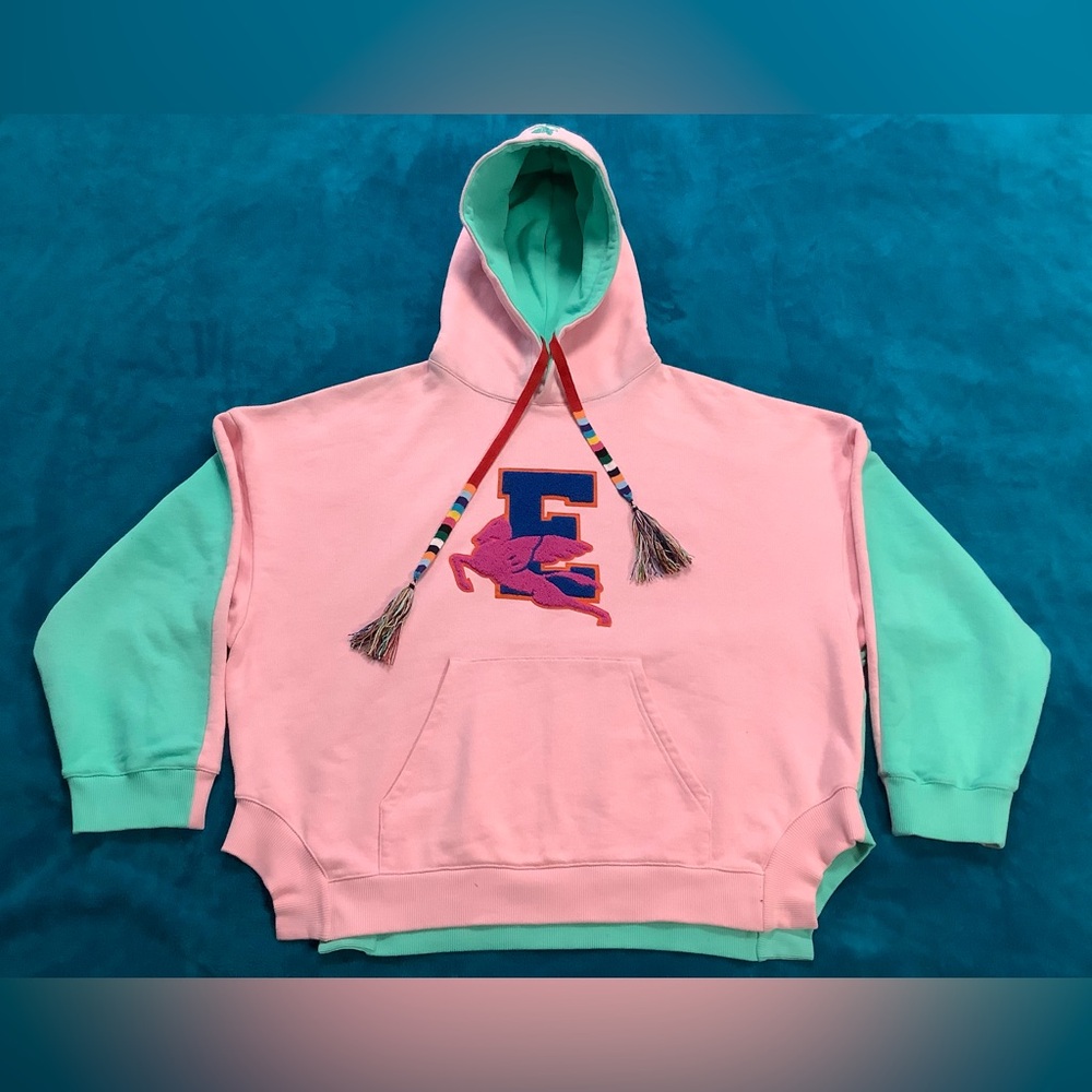 ETRO colour-block logo tassel drawstring side slits cotton hoodie